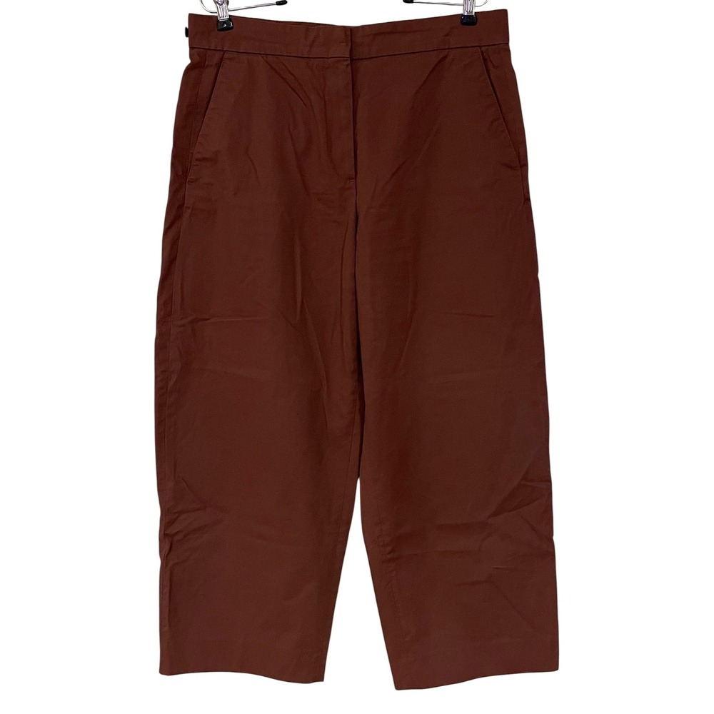 COS Womens Rust Brown Cotton High Waisted Cropped Barrel Wide Leg Pant 10